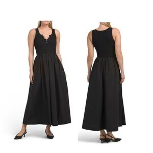 NEW Moon River Black Henley Maxi Fit & Flare Sleeveless Dress M